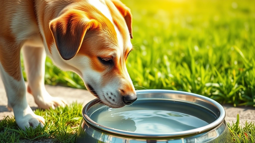 how long will a dog survive without food -
Photorealistic image of a dog drinking fresh water from a bowl outdoors, with s
