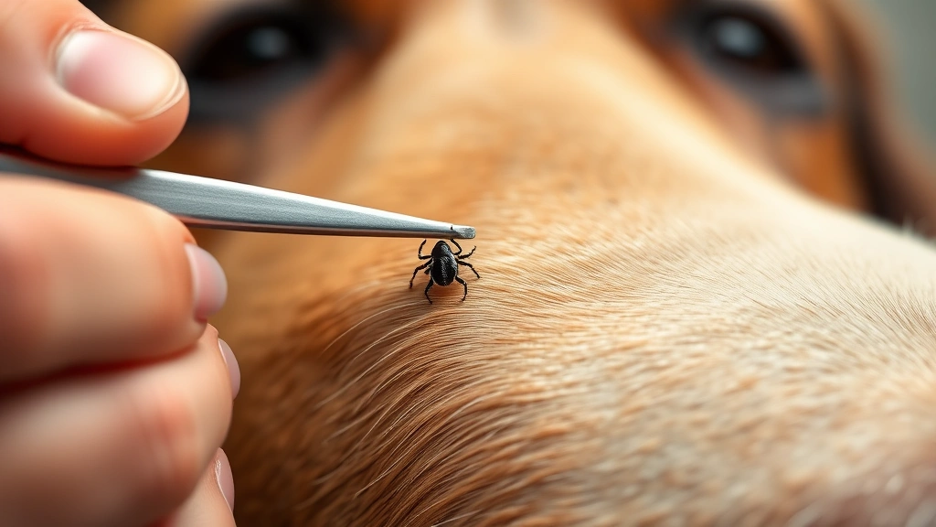 how long will a tick stay on a dog -
Photorealistic image of a person using tweezers to carefully remove a tick from