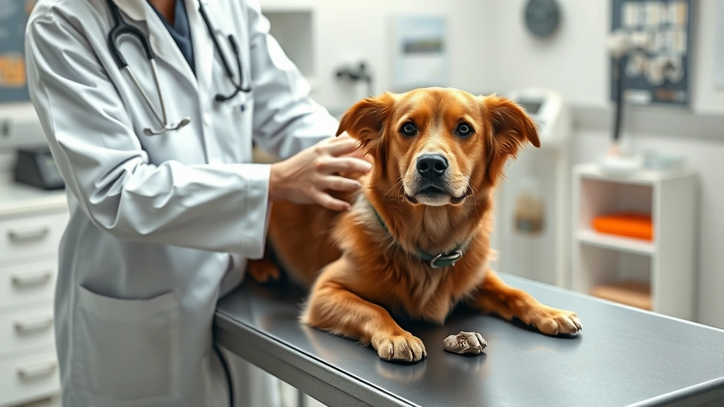 how much activated charcoal to give a dog -
Photorealistic image of a veterinarian in white coat examining a medium-sized b