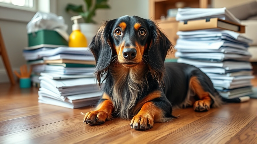 how much are weenie dogs -
Photorealistic image of a longhaired dachshund lying on hardwood floor next to 