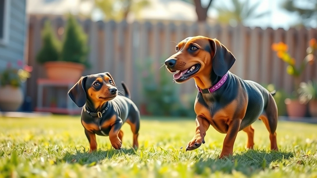 how much are weenie dogs -
Photorealistic photo of two dachshunds of different sizes (miniature and standa