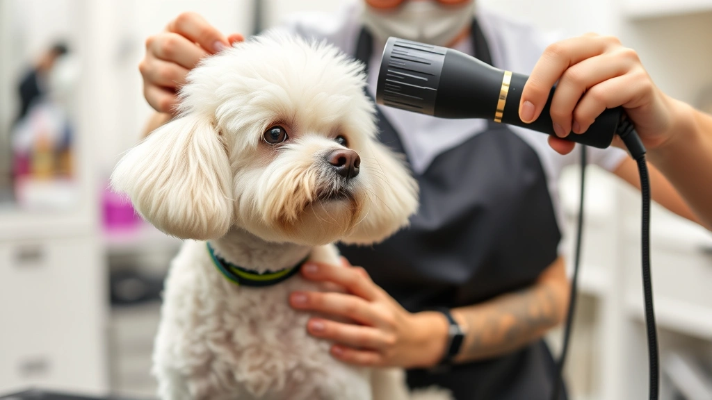 how much do u tip a dog groomer -
Dog groomer blow-drying and styling a small white poodle with precision tools i