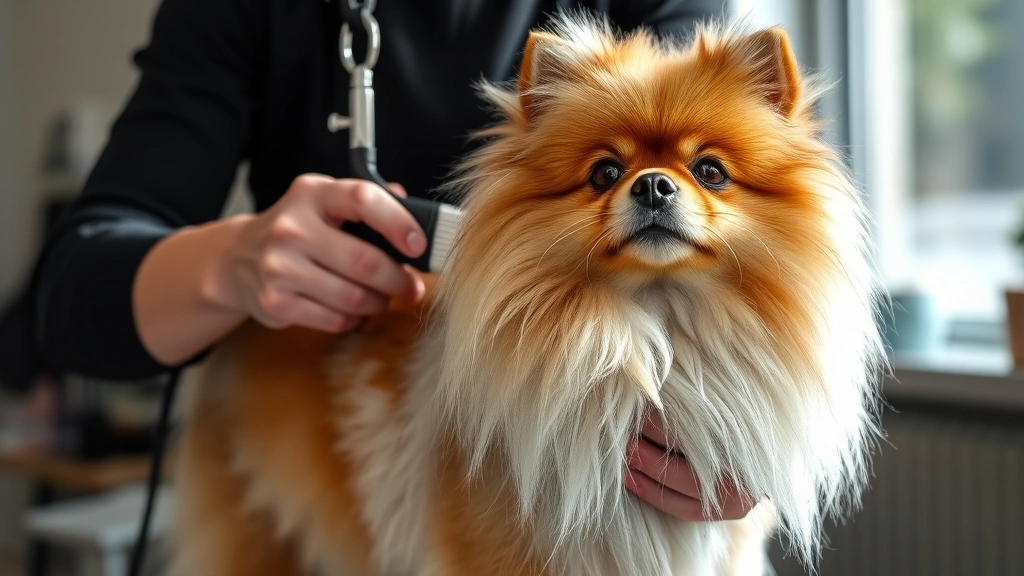 how much does a pomeranian dog cost -
Photorealistic image of a professional groomer brushing a Pomeranian dog’