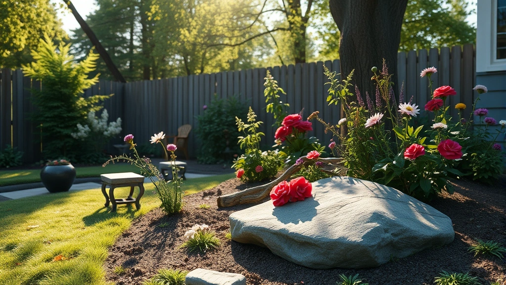 how much does it cost to put a dog down -
Photorealistic image of a serene backyard garden setting with a memorial stone 