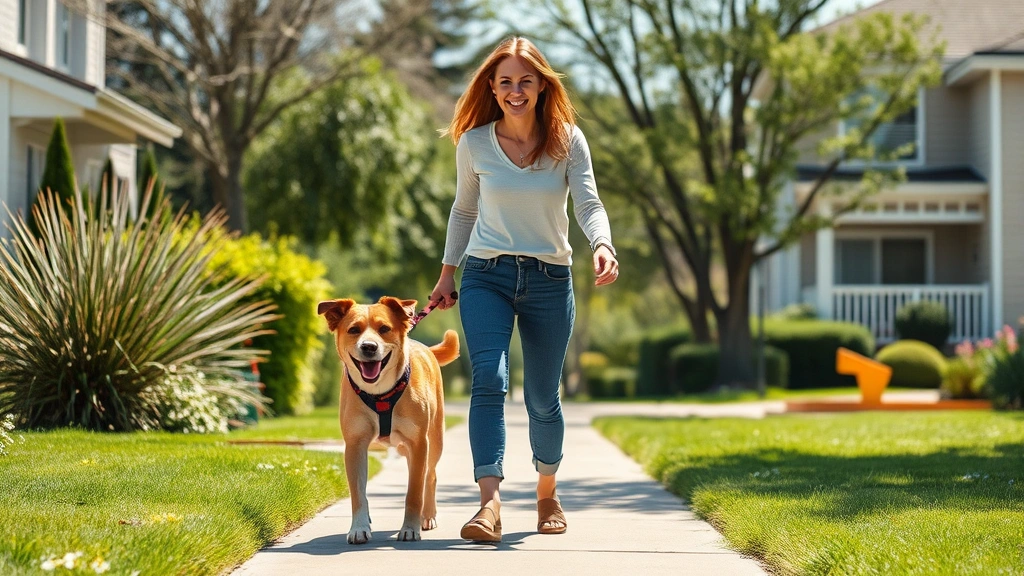 how much is a dog sitter per day -
Photorealistic image of a dog sitter taking a medium-sized mixed breed dog for 