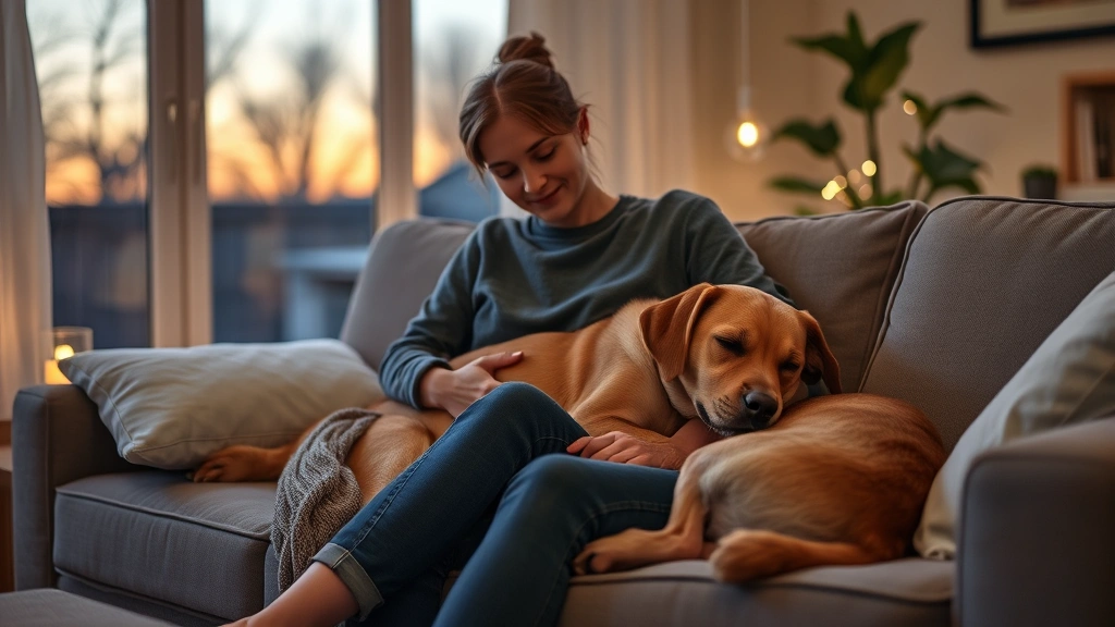 how much is a dog sitter per day -
Photorealistic image of a dog sitter providing overnight care, sitting on a cou