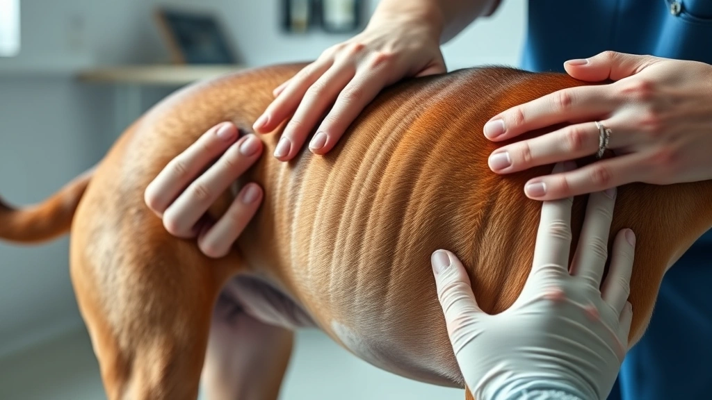 how much kibble to feed dog -
Photorealistic image of hands feeling along a dog’s ribcage to demonstrat