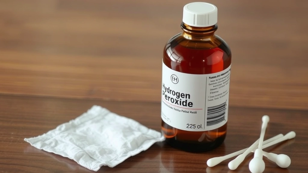 how much peroxide for dog -
Photorealistic image of a brown hydrogen peroxide bottle next to a clean white 