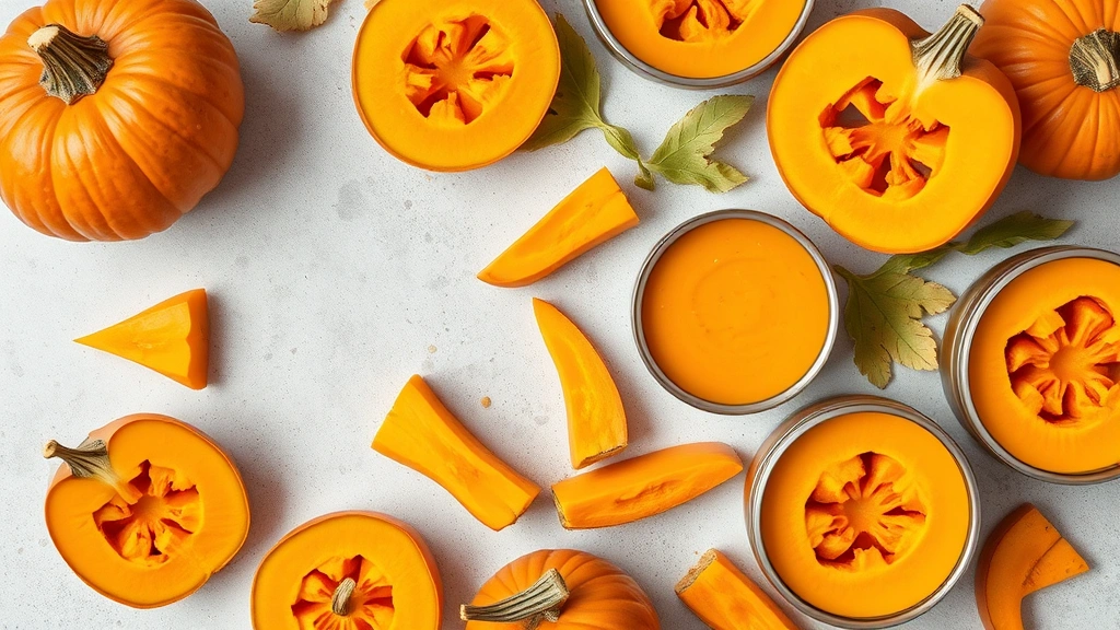 how much pumpkin to give a dog daily -
Photorealistic overhead flat lay of canned pure pumpkin puree
