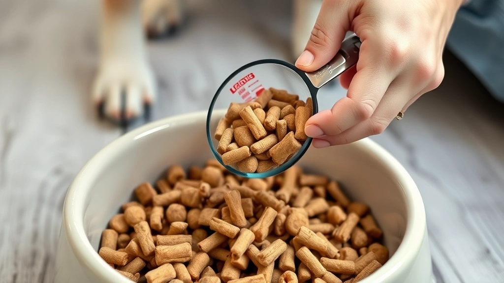 how much to feed a dog per day chart -
Photorealistic close-up photo of a dog owner’s hands measuring dry kibble