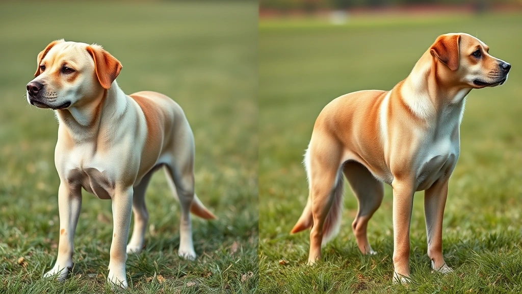 how much to feed a dog per day chart -
Photorealistic side-by-side comparison showing the body condition of a healthy-