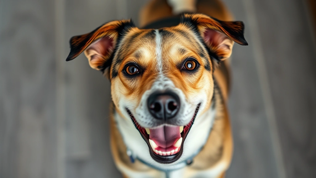 how much zyrtec can i give my dog -
Photorealistic overhead shot of a happy medium-sized mixed breed dog with clear