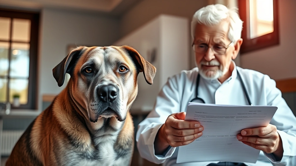 how often do dogs need rabies shots -
Photorealistic image of a senior dog with graying muzzle sitting with an elderl