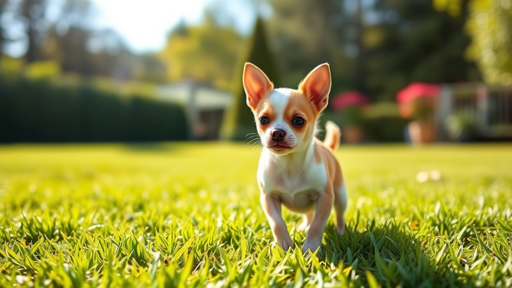how often do dogs need to urinate -
A small Chihuahua puppy on green grass outdoors looking playful and energetic, 