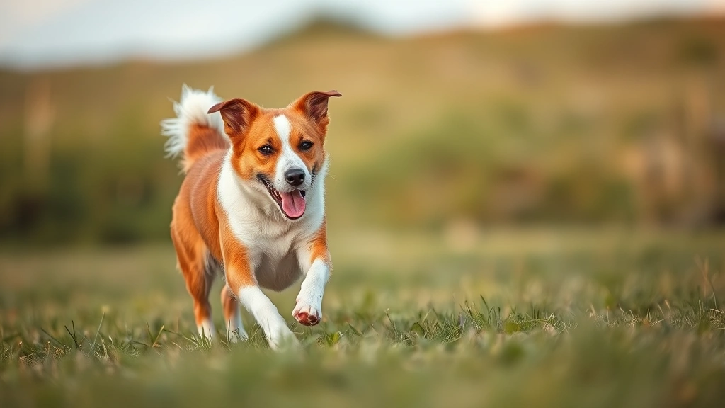how often do you deworm a dog -
Photorealistic image of an adult brown and white dog playing outdoors in a gras