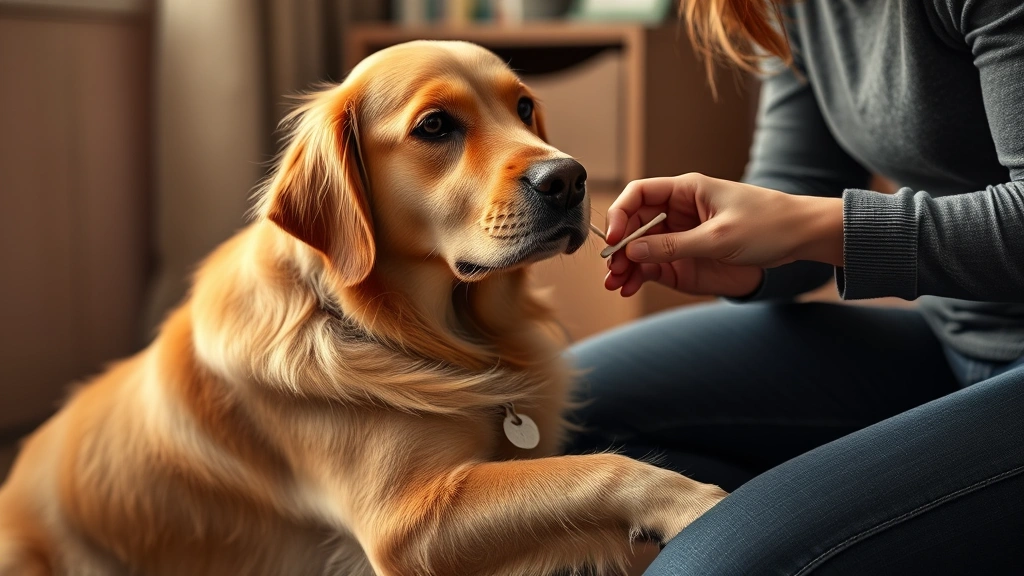 how to clean a cut on a dog -
Photorealistic image of a golden retriever sitting calmly while owner applies a