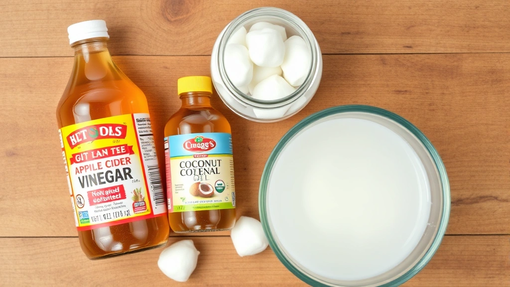 how to clean dog ears at home naturally -
Photorealistic overhead shot of natural ingredients for dog ear cleaning arrang