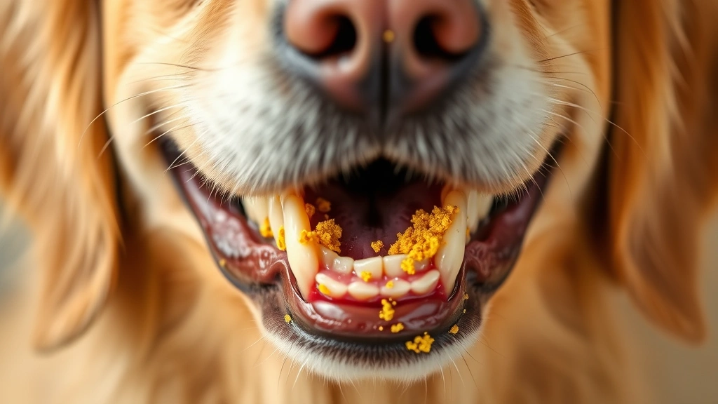 how to clean tartar off dog's teeth -
golden retriever with visible yellow-brown crusty deposits on molars