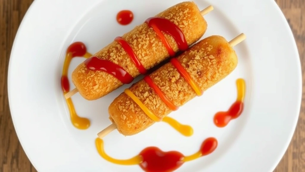 how to cook corn dogs in air fryer -
Photorealistic overhead shot of perfectly cooked air fryer corn dogs on a white