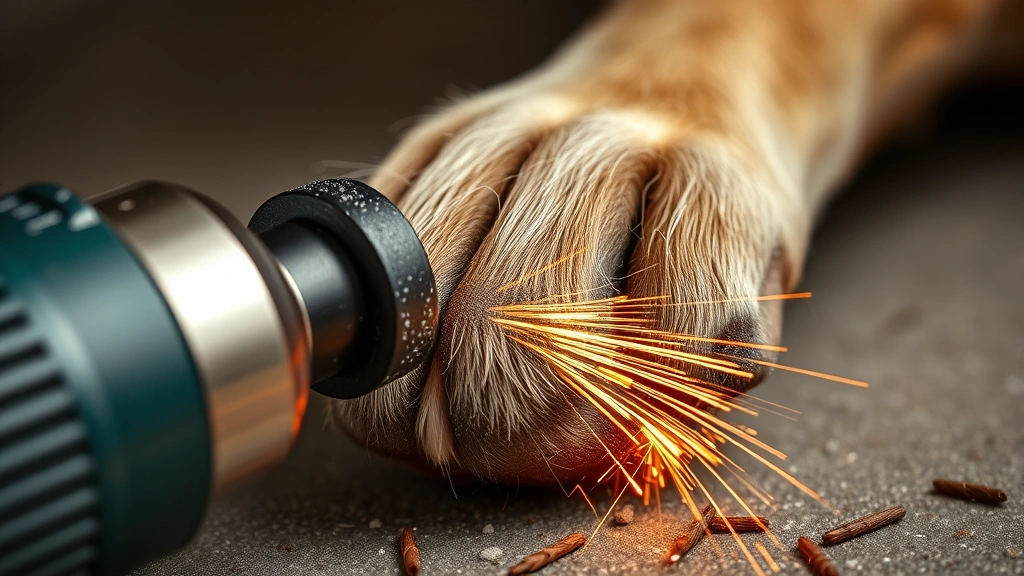 how to cut dogs nails to make them less sharp -
Photorealistic image of a nail grinder tool smoothing a dog’s nail with v