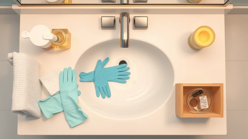 how to express dog anal glands -
Photorealistic overhead view of a well-organized bathroom counter with disposab