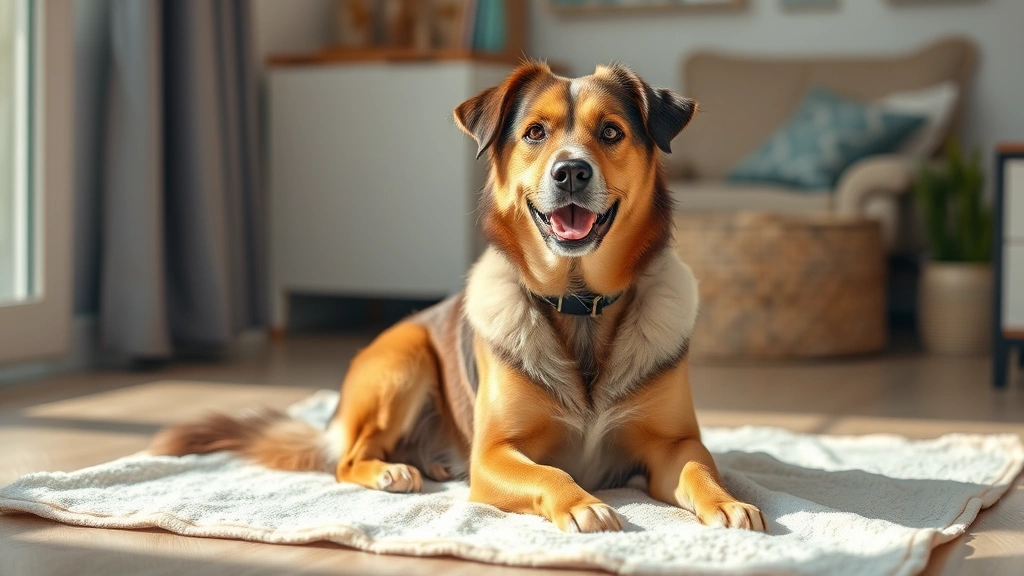 how to express dog anal glands -
Photorealistic image of a healthy medium-sized dog sitting comfortably on a sof