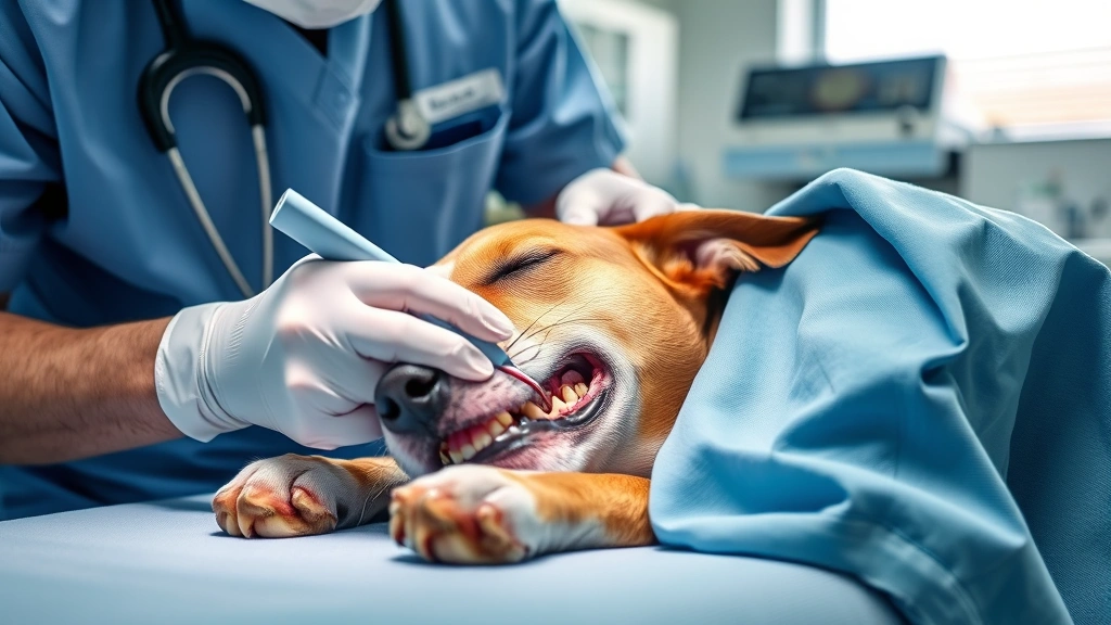 how to fix bad dog breath -
Photorealistic photo of a veterinarian performing a professional dental cleanin