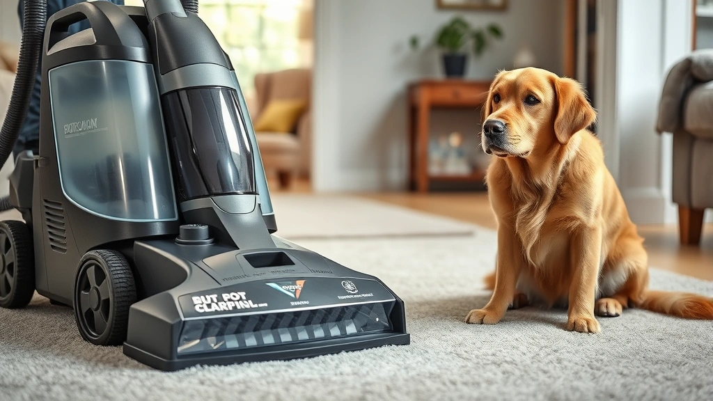 how to get dog odor out of carpet -
Photorealistic image of a professional carpet cleaning machine with hot water e