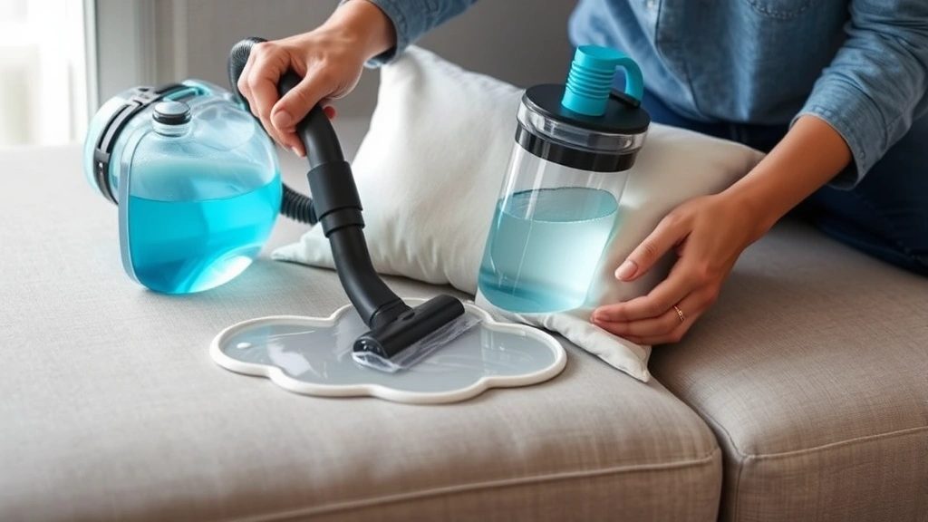 how to get dog pee out of couch -
Photorealistic image of person using wet-dry vacuum on couch cushion to extract