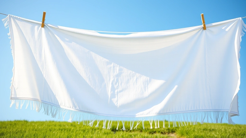 how to get dog smell out of blankets -
Photorealistic image of a clean blanket hanging on an outdoor clothesline with 