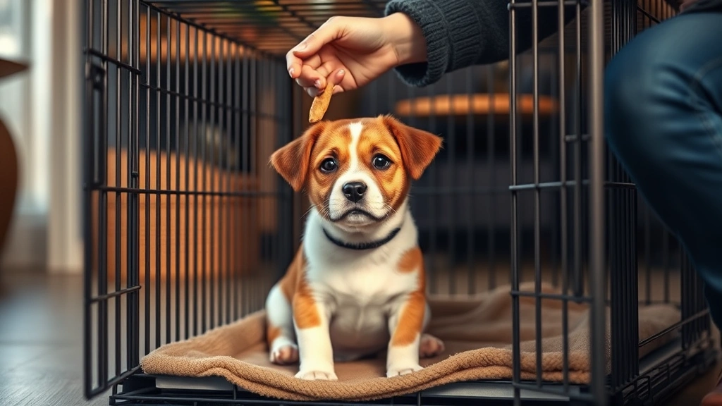 how to get dog to stop barking in crate -
Photorealistic image of a small brown and white dog sitting quietly inside open