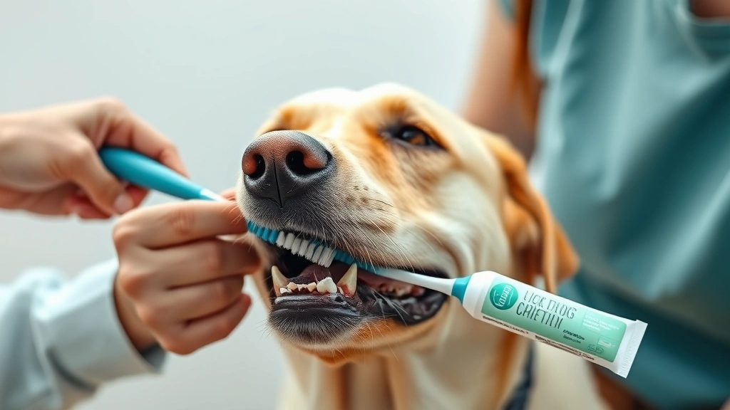 how to get rid of dogs bad breath -
Photorealistic photo of a dog owner gently brushing a labrador’s teeth wi