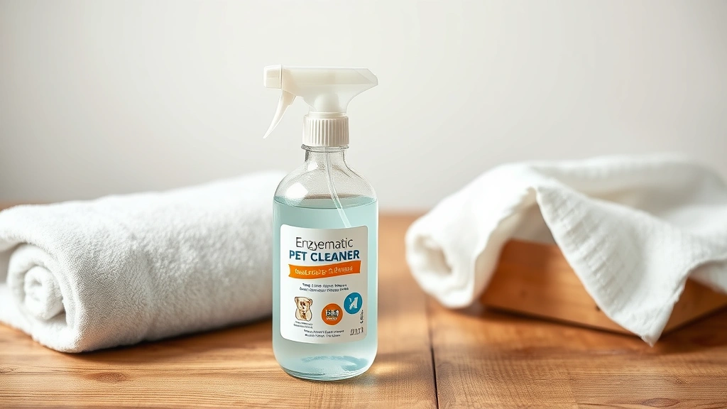 how to get smell of dog urine out of couch -
Photorealistic shot of a bottle of enzymatic pet cleaner and spray bottle on a 