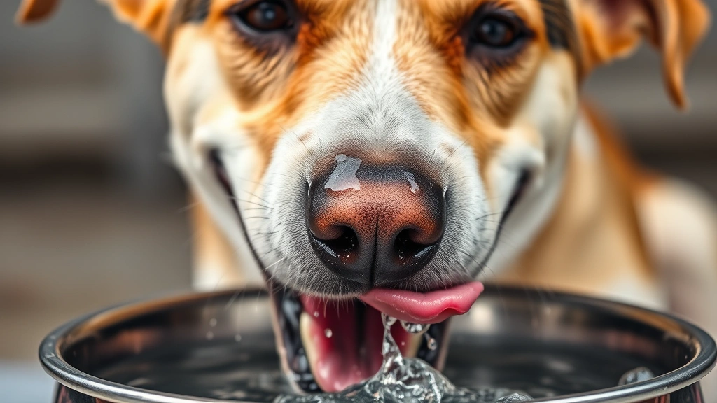 how to get your dog to drink water -
A happy dog’s face close-up as it drinks cold water from a metal bowl, wi
