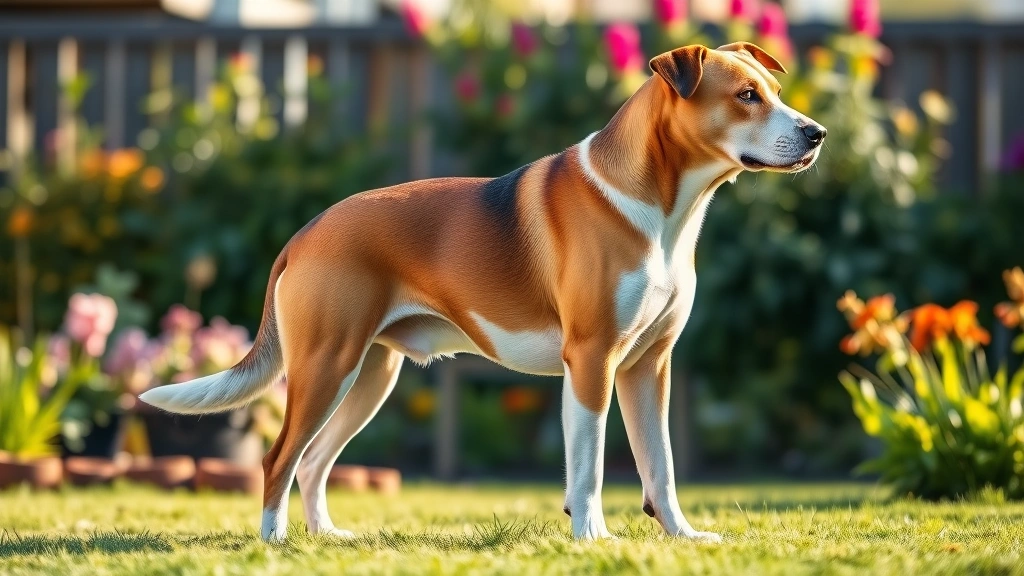 how to help a dog gain weight -
Photorealistic image of a healthy-weight dog standing in profile showing good m