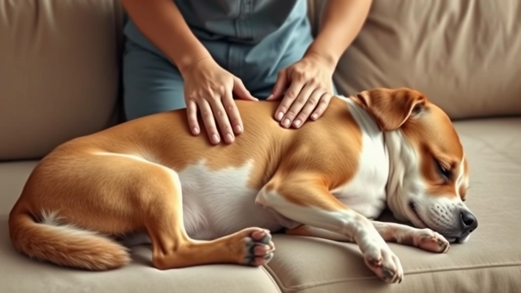 how to help a dog with constipation -
Photorealistic image of an owner gently massaging a dog’s belly while the