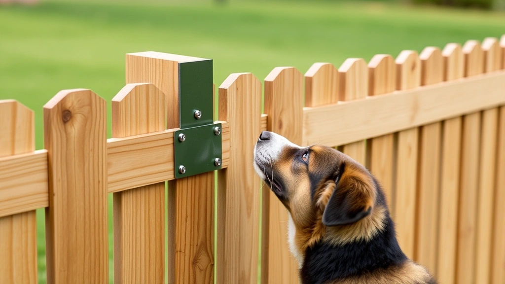 how to keep dog from jumping fence -
Close-up of an angled fence extension kit installed at the top of a fence with 