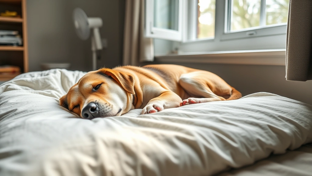 how to keep flies off of a dog -
A peaceful dog resting on clean, dry bedding indoors near an open window with a