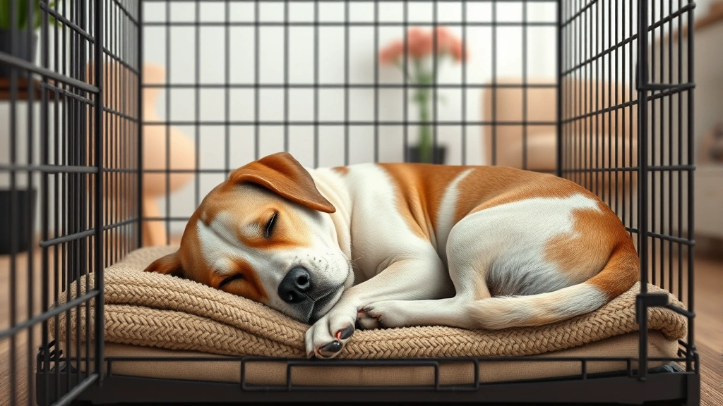 how to kennel train an adult dog -
Photorealistic image of an adult dog peacefully sleeping in a crate with the do