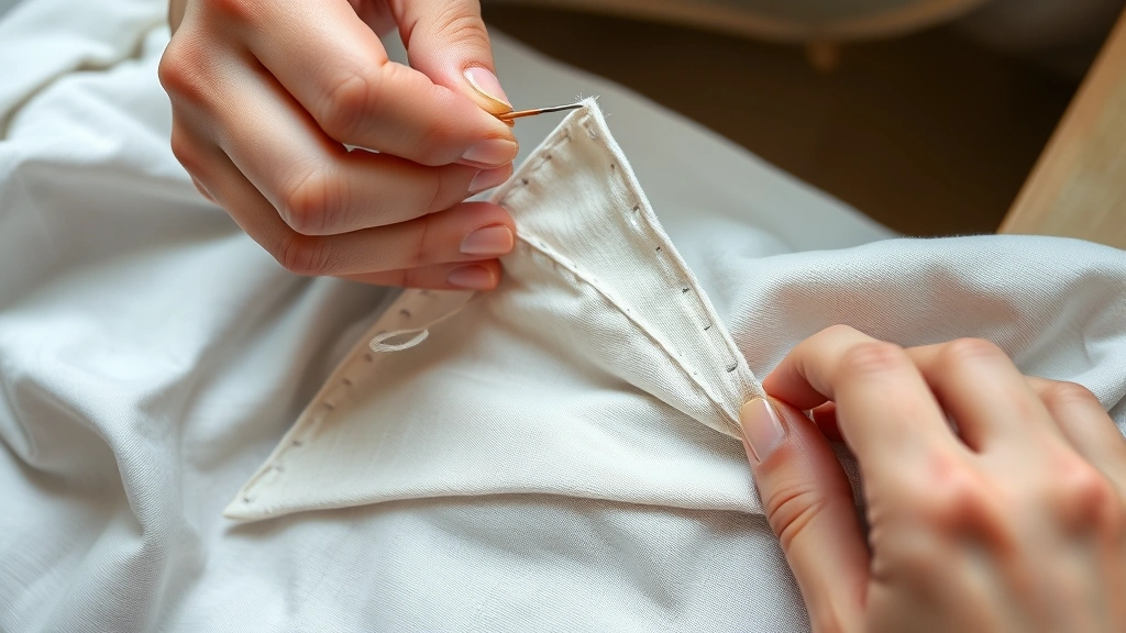 how to make a dog bandana -
Photorealistic close-up of hands sewing a triangle-shaped fabric with a needle 