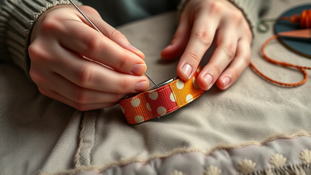 how to make a dog collar -
Photorealistic close-up of hands stitching a handmade fabric dog collar with ne