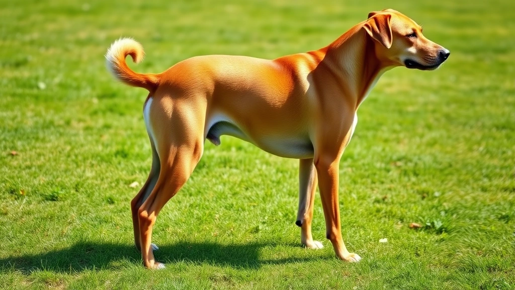 how to make my dog gain weight -
Photorealistic image of a fit dog standing in profile on grass showing ideal bo