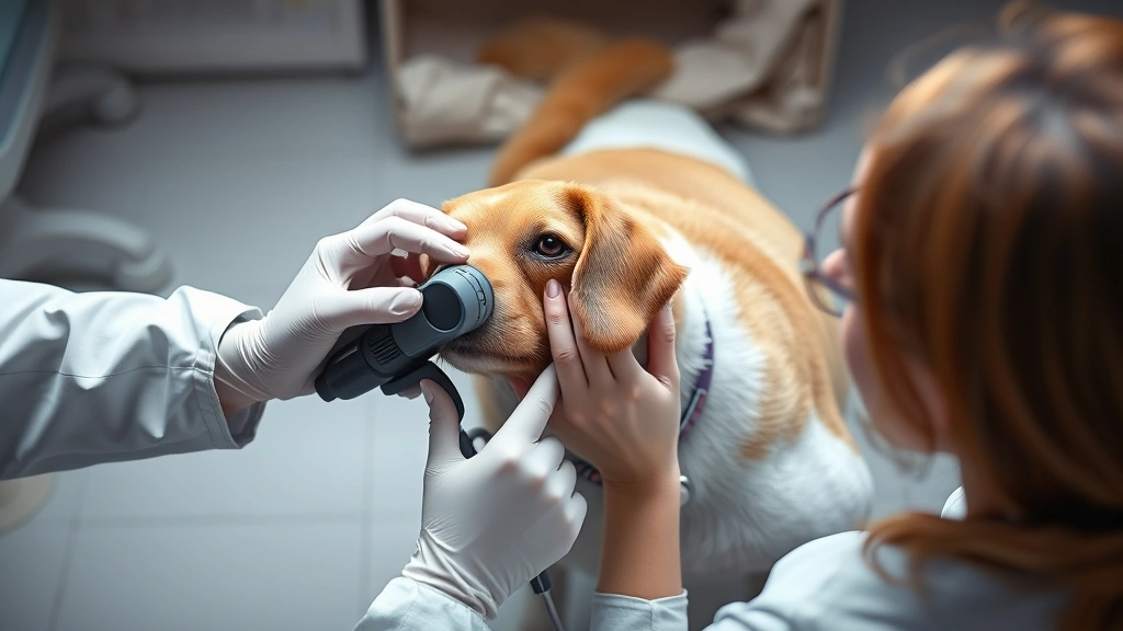 how to prevent ear infections in dogs -
Photorealistic overhead view of a vet examining a dog’s ear with an otosc