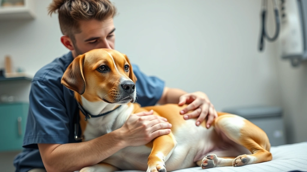 how to punish dogs for pooping in house -
A veterinarian examining a dog’s abdomen during a check-up, both looking 