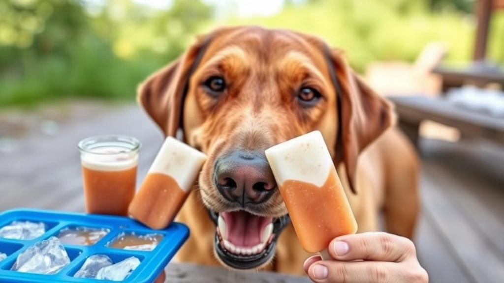 how to rehydrate a dog -
A happy labrador enjoying frozen bone broth popsicles from ice cube trays on a 