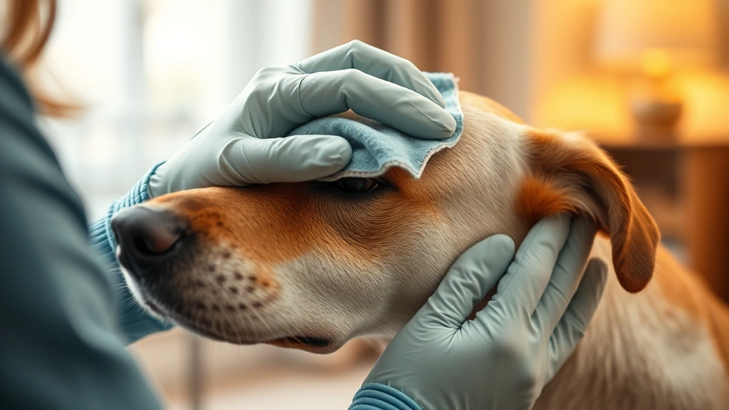 how to remove dog tear stains naturally -
Photorealistic image of a dog owner gently cleaning a dog’s eye area with