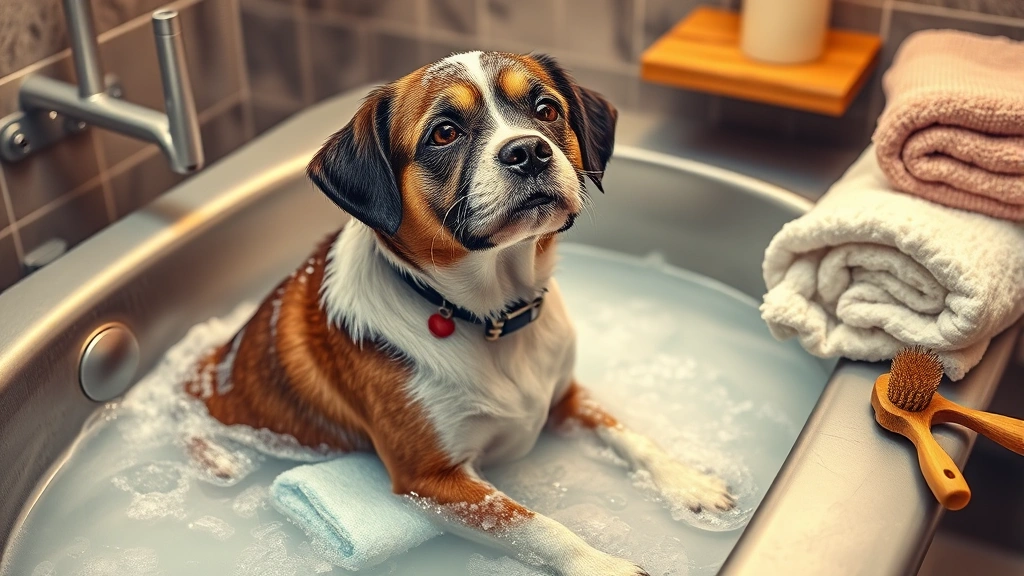how to shave a dog -
Photorealistic image of a dog being bathed in a grooming tub with warm water an