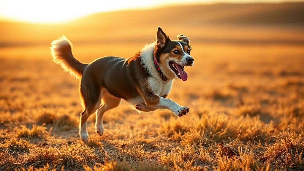 how to stop a dog digging under the fence -
Photorealistic image of a dog running and playing fetch in an open field during