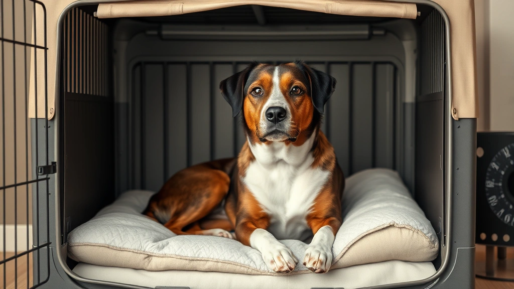 how to stop a dog for peeing in the house -
Photorealistic image of a medium-sized dog inside a properly sized dog crate wi