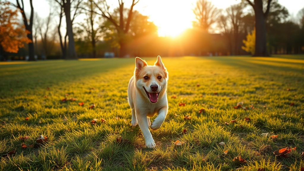 how to stop diarrhea in dogs -
Photorealistic image of a happy dog running and playing in a grassy park during